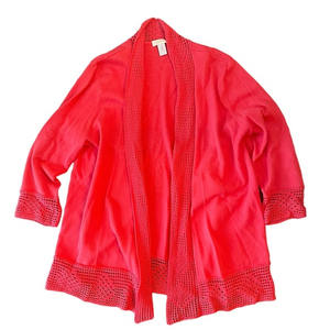 Chico’s Size 2 Coral Cardigan w/ Crocheted Trim Chicos‎ Women Large